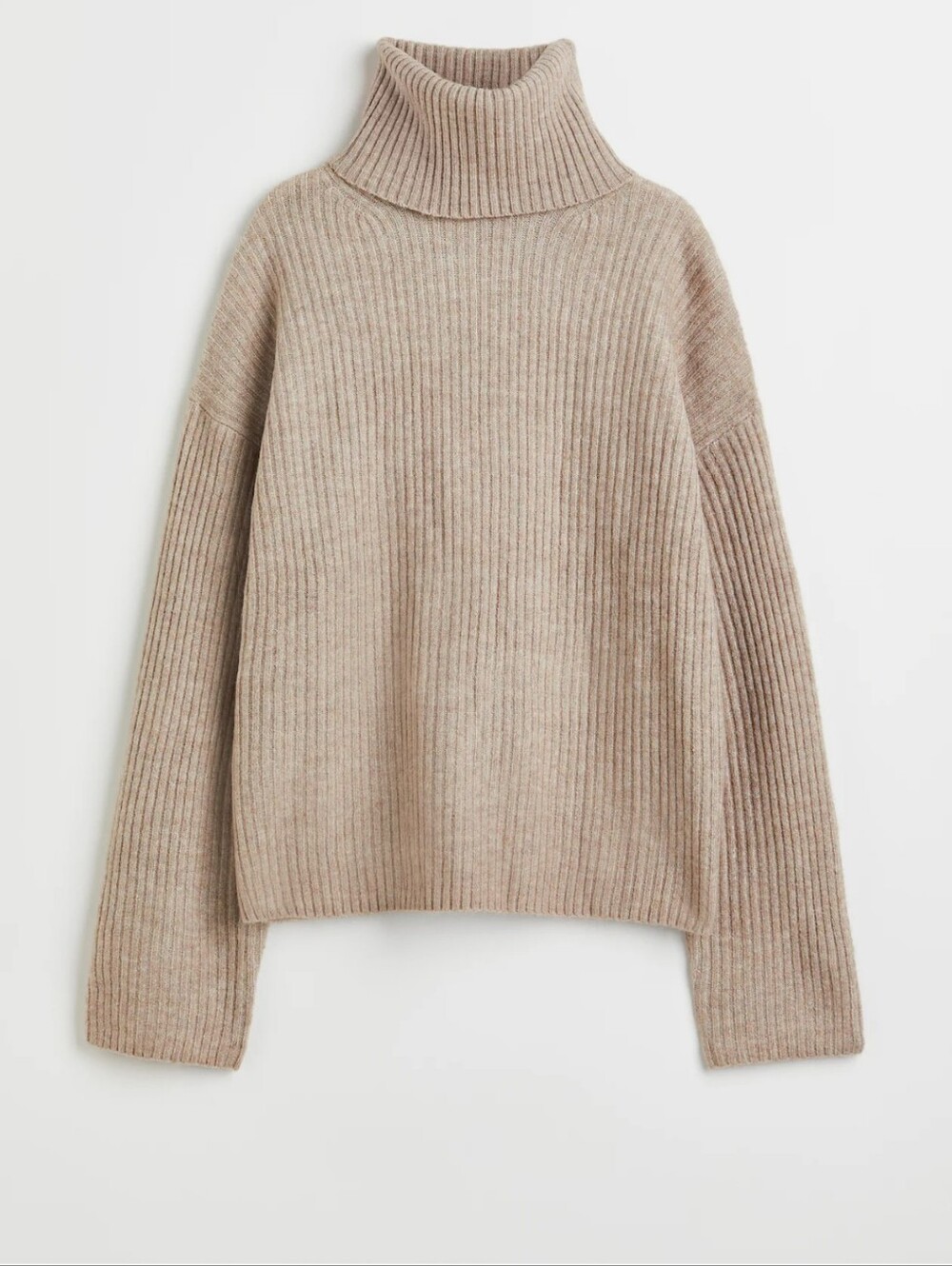 H&M Oversized Ribbed Turtleneck Sweater Taupe B